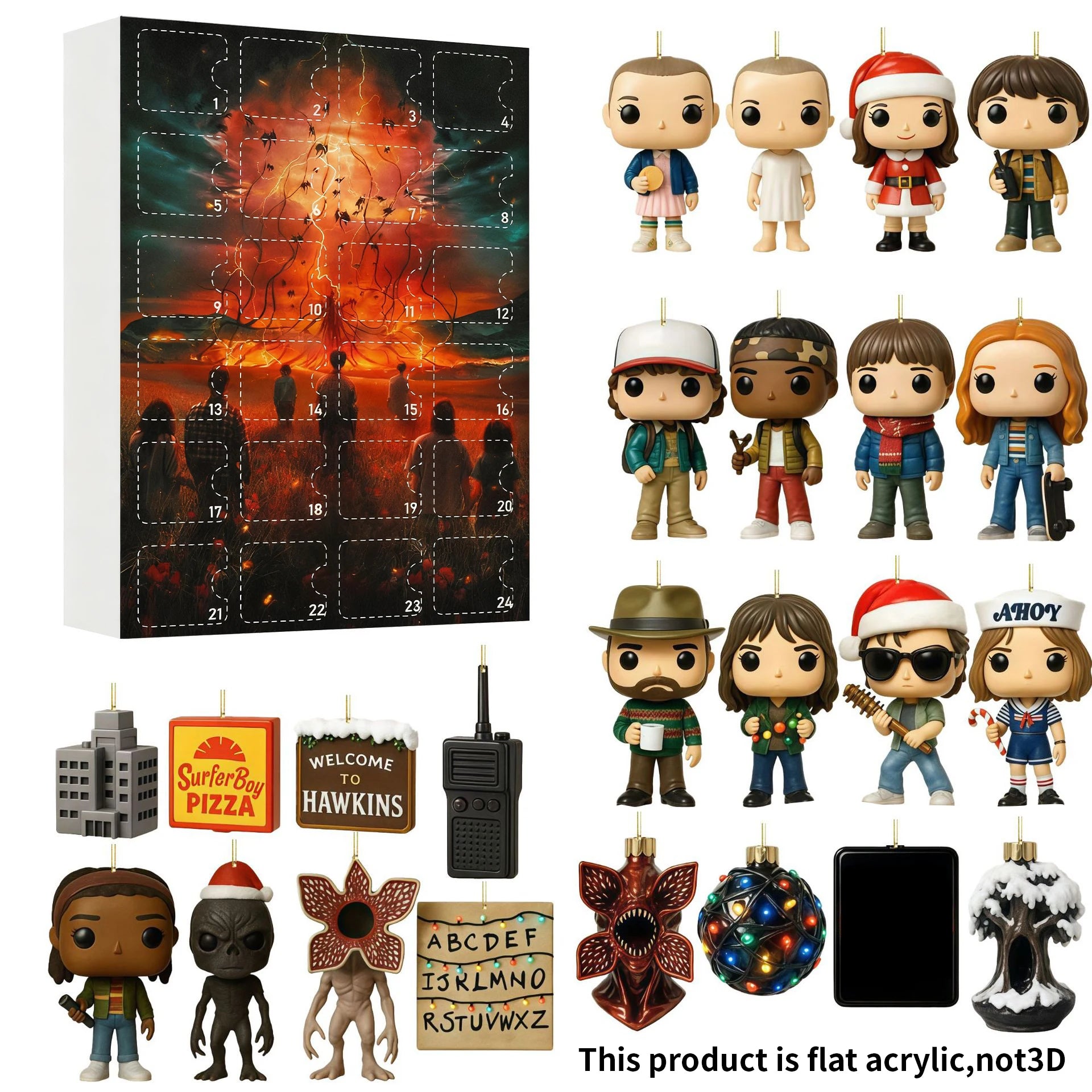 24 Peças de Calendário do Advento Stranger Things em Caixas Surpresa.