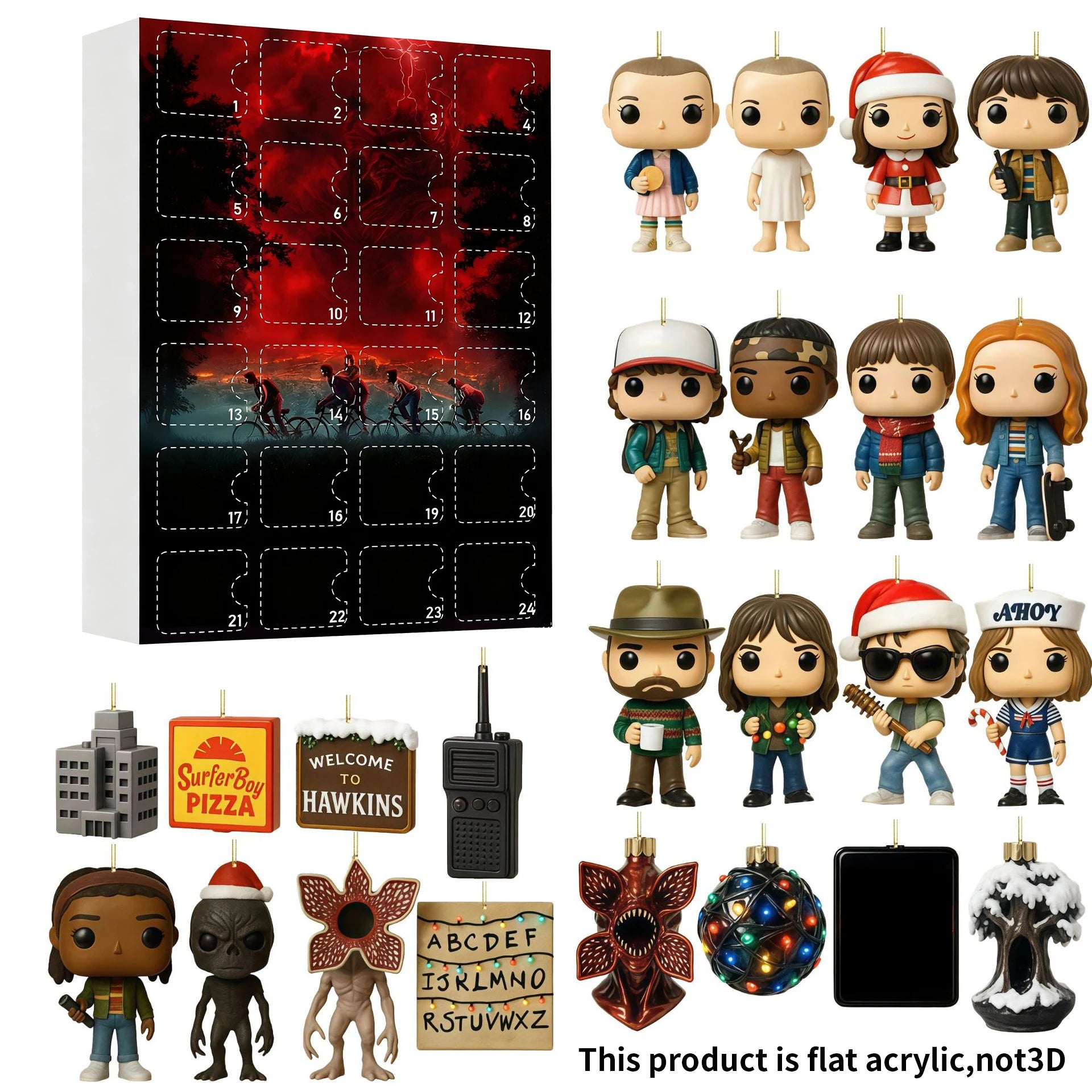 24 Peças de Calendário do Advento Stranger Things em Caixas Surpresa.